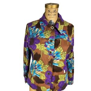 Chico's Floral Shirt Jacket Flower Detailed Top Floral Long Sleeve Blouse